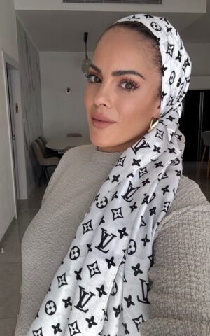 לונג כותנה לבן שחור LV